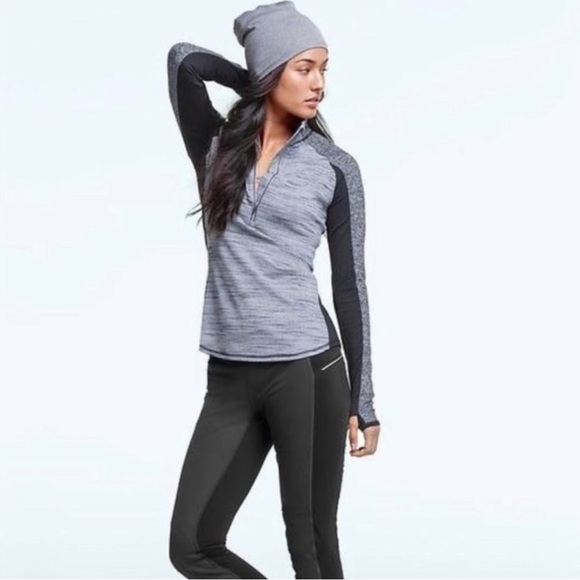 ATHLETA Running Wild Track Jacket Colorblock Black Gray Space Dye 1/2 Zip Run - Picture 14 of 14